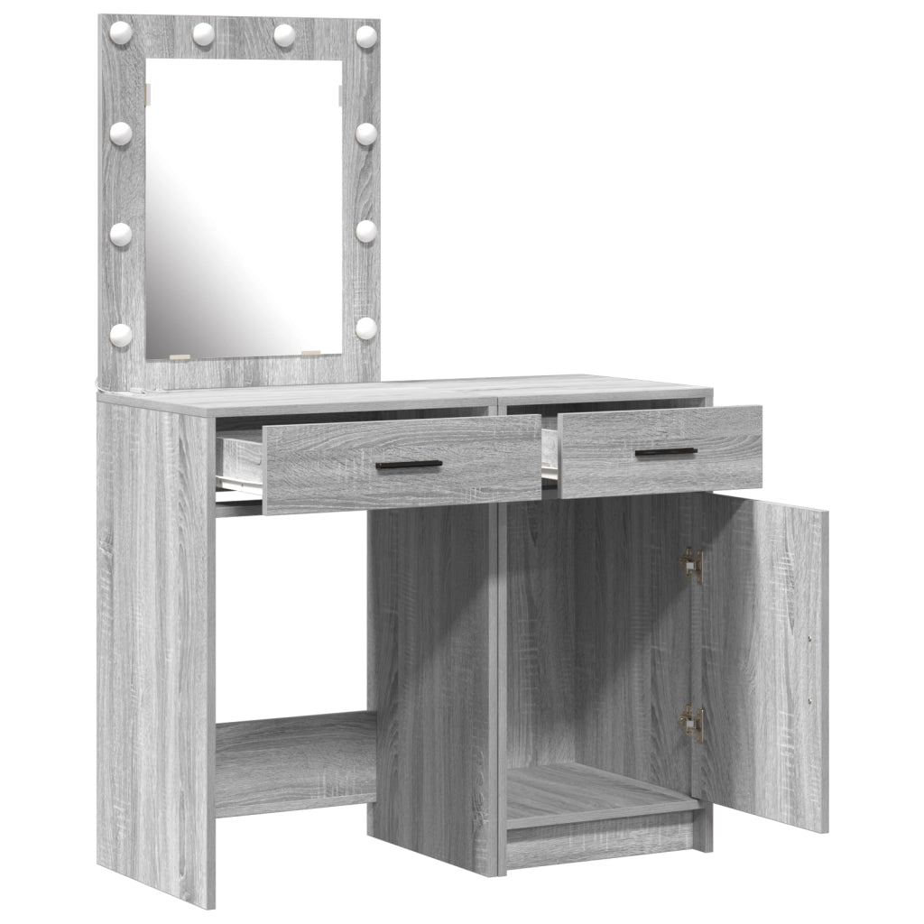 Set da Toeletta a 2 pezzi con LED in legno ingegnerizzato grigio sonoma