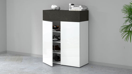 Scarpiera 2 Ante e 1 Ripiano a Ribalta 76x35x100 cm Savona 2A 1R Bianco Opaco/Grigio Ardesia