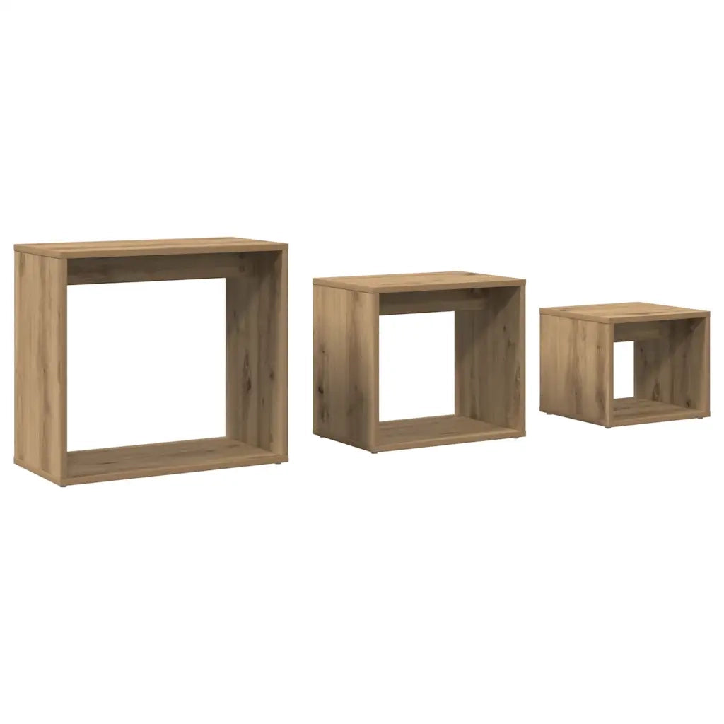 Tavolini Impilabili 3 pz | Tavolo laterale Rovere Artigianale Legno Multistrato