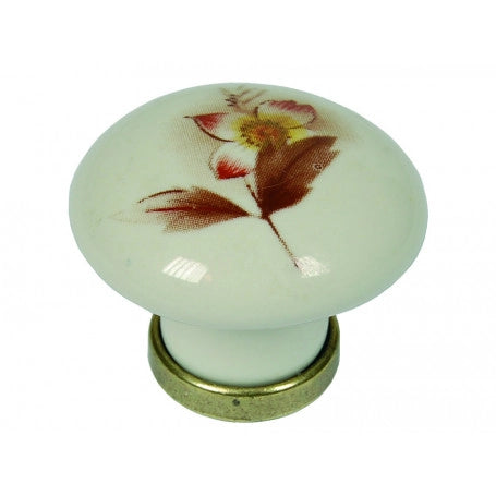 POMOLO PER MOBILI IN CERAMICA 'P04' Ø 31 mm - Avorio decoro 02 - METAL GROUP