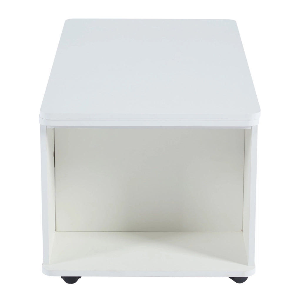 Tavolino da salotto trasformabile 100x50x45 cm in truciolare bianco; con 4 sgabelli contenitori