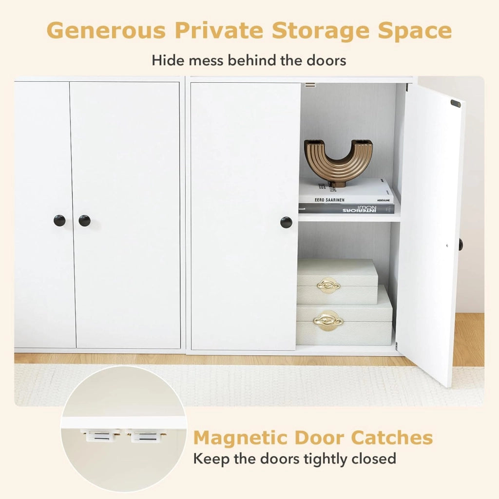 Libreria a 4 ante armadio da cucina con ripiano regolabile e vano aperto, credenza per cucina, soggiorno, sala da pranzo, 54 x 30 x 111 cm (bianco)