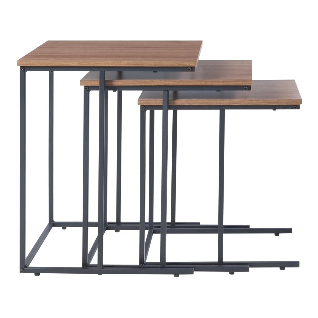 Set di 3 Tavolini Bassi da Divano 'Augustenborg' Tavolini Sovrapponibili a Forma di C - Nero/Effetto Noce [en.casa]