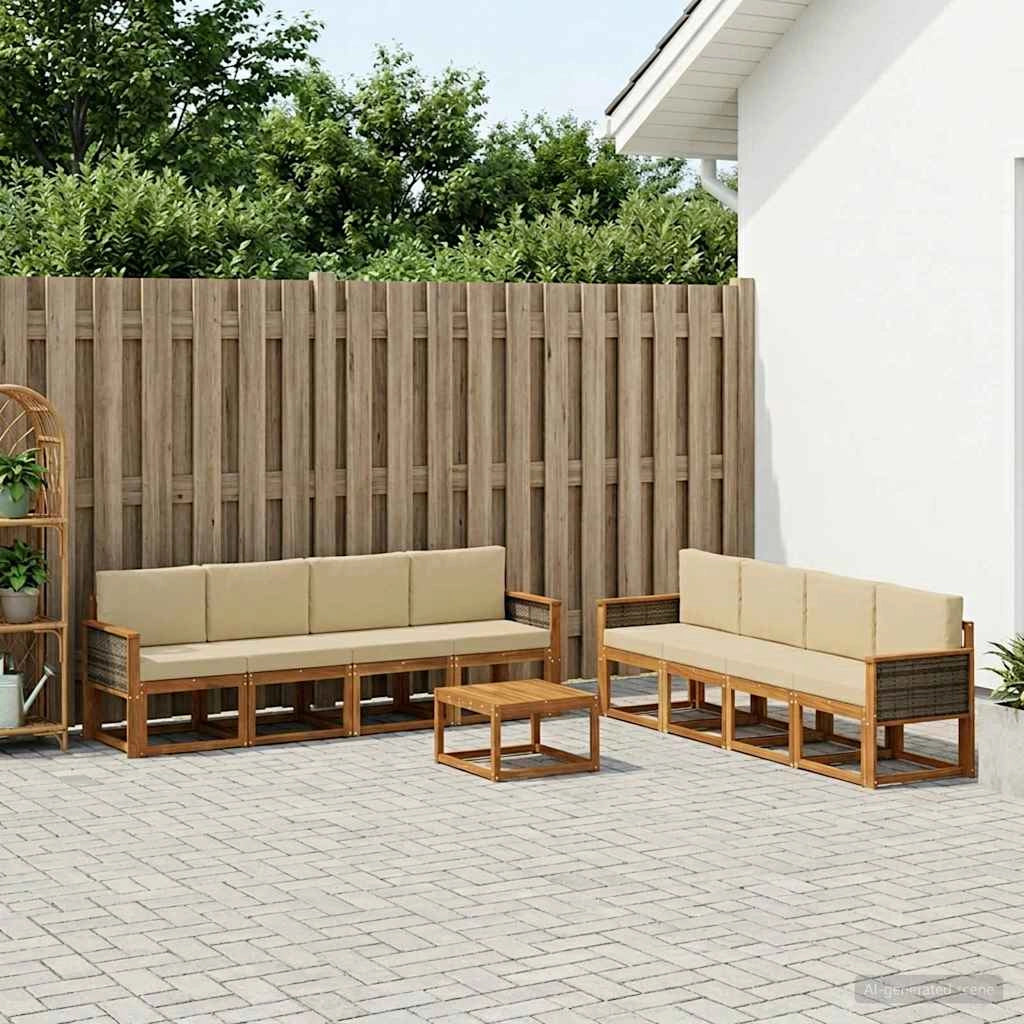 Set di divani da esterno 9 pz Naturale e Beige 3385089