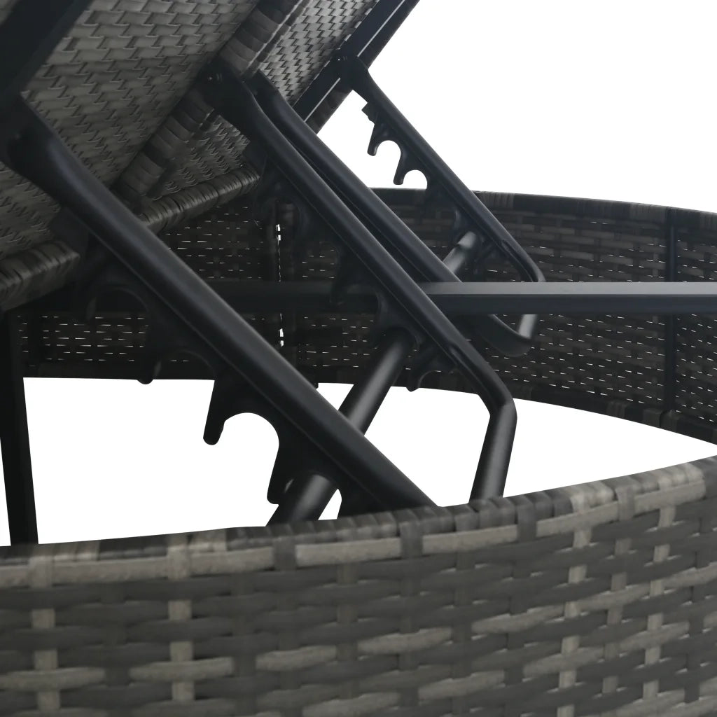Lettino Prendisole a 2 Posti con Cuscini in Polyrattan Grigio 48127