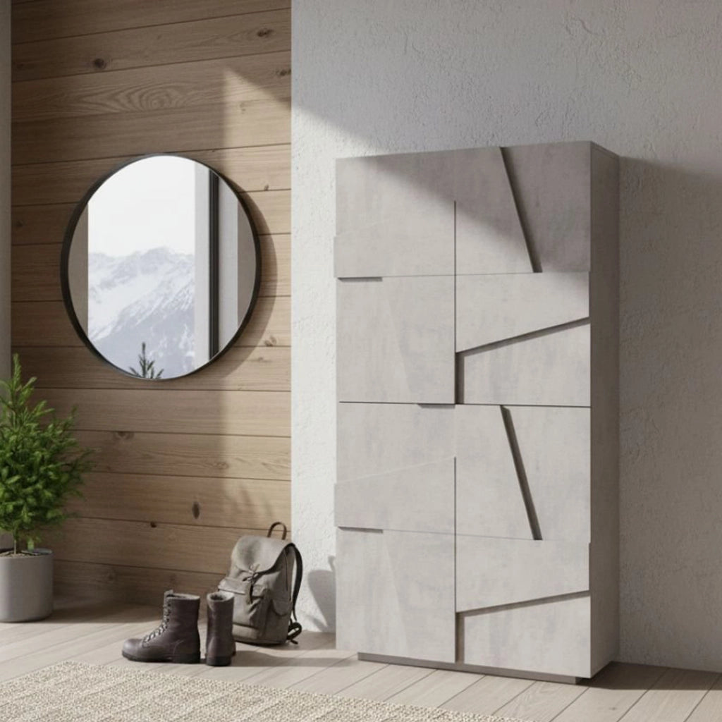 Scarpiera Archibal, Made in Italy, a 4 ante battenti, Portascarpe da ingresso, Mobile multiuso, cm 81x38h167, Grigio Ardesia