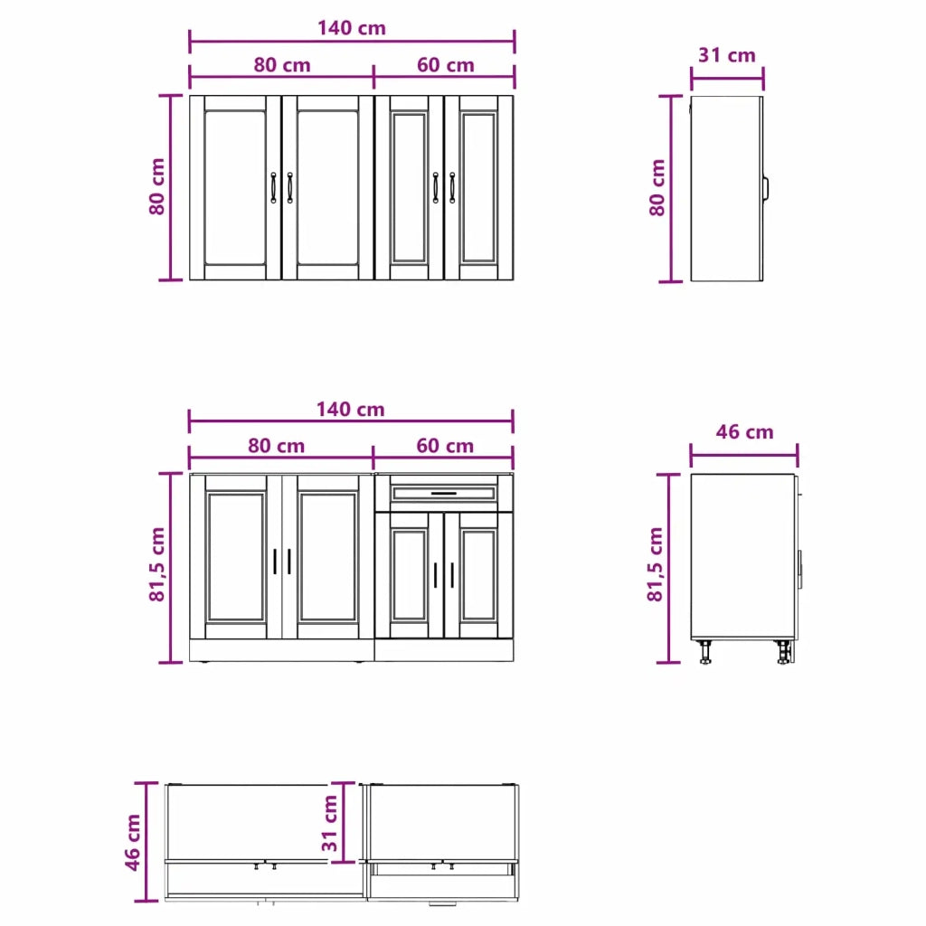 Unità Cucina PORTO 4 pcs Nero Legno ingegnerizzato 3438336