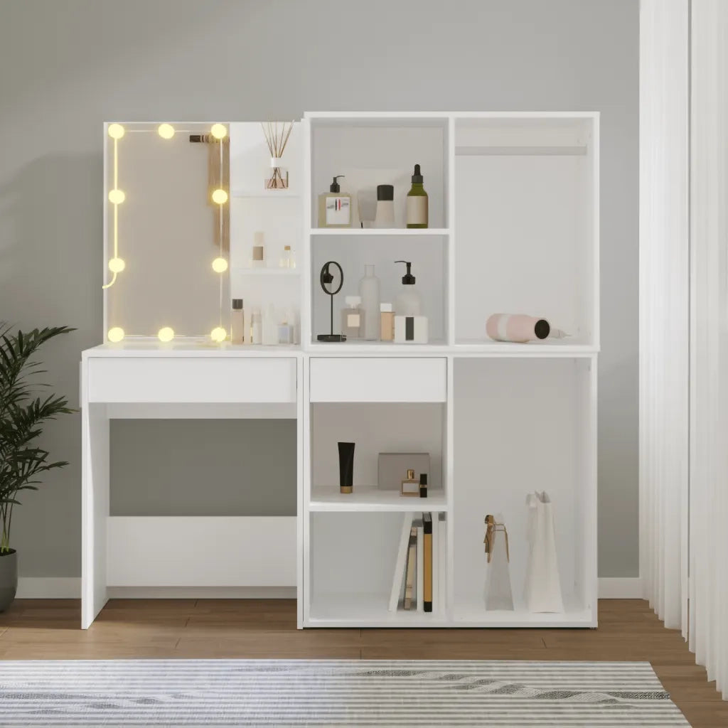 Toeletta LED con 2 Armadietti in Legno Multistrato Bianco 3082026