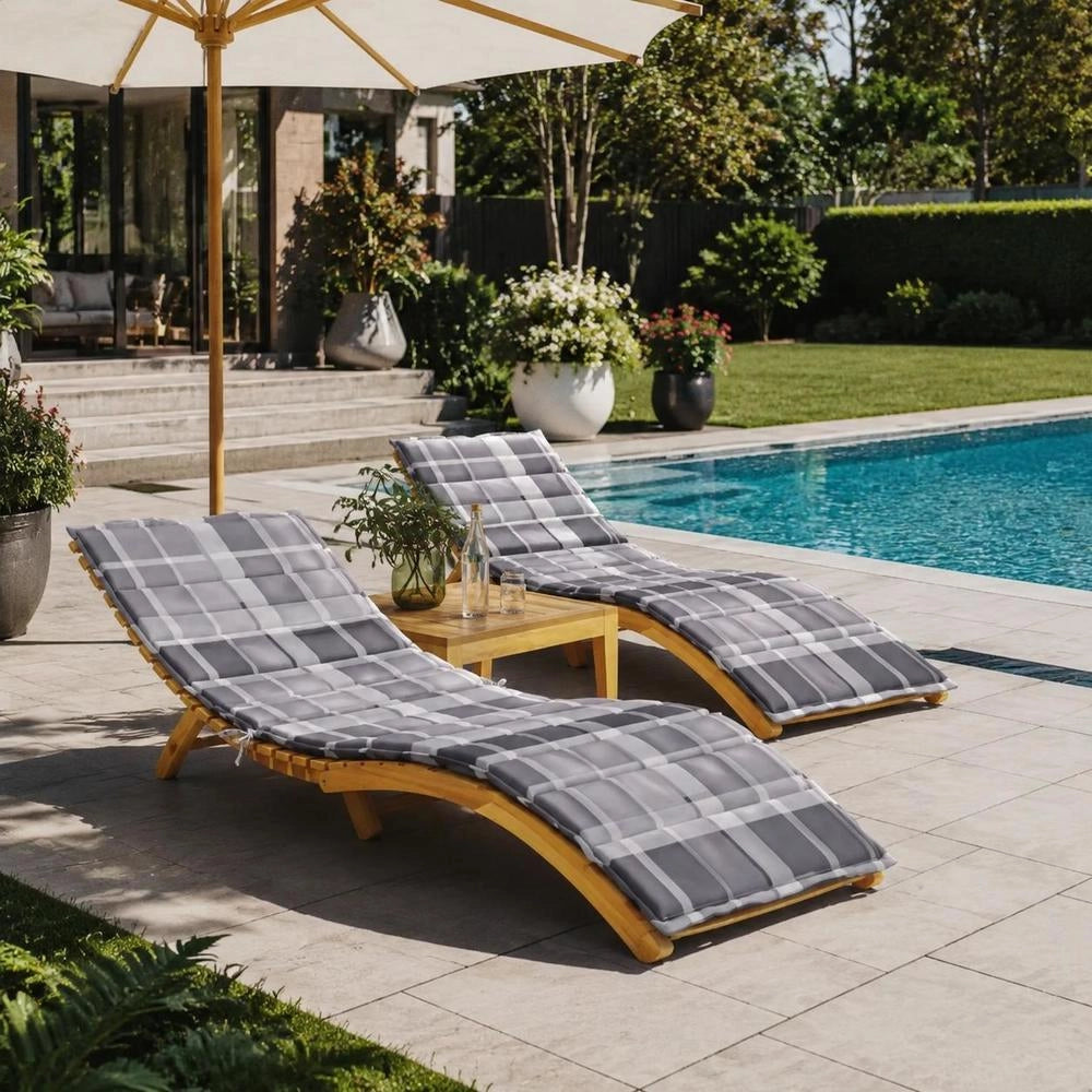 Sun Lounger Cushion, Grey Checkered Pattern, 200x60x3 Cm, Oxford Fabric