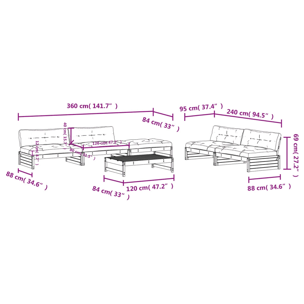 Set Divani da Giardino 6pz con Cuscini in Legno Massello Bianco 3186124