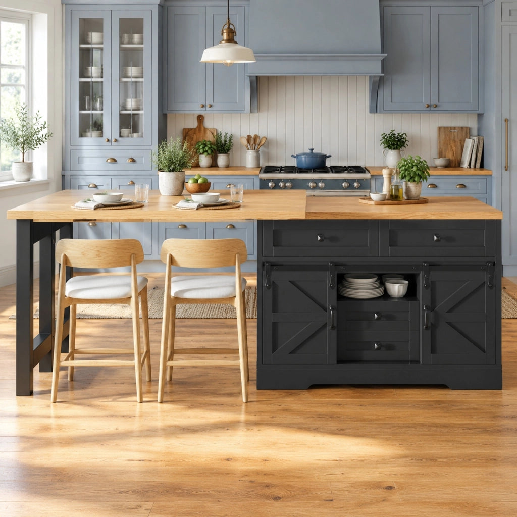 Isola cucina multifunzione con tavolo estraibile e mobile laterale