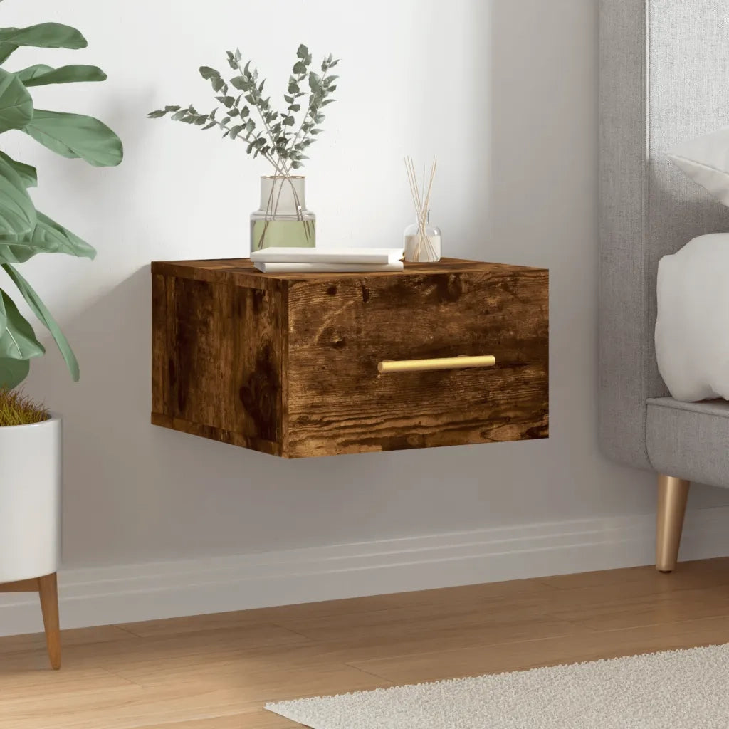 Comodino | Armadio da Notte | Mobiletto da notte a Muro Rovere Fumo 35x35x20 cm
