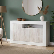 Credenza Ilizia, Madia moderna a 3 ante, Buffet da soggiorno porta TV, cm 144x42h87, Bianco