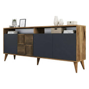 Consolle Jole, Credenza da soggiorno, Armadio basso per TV, Base parete attrezzata, 180x35 h79 cm, Noce e Antracite