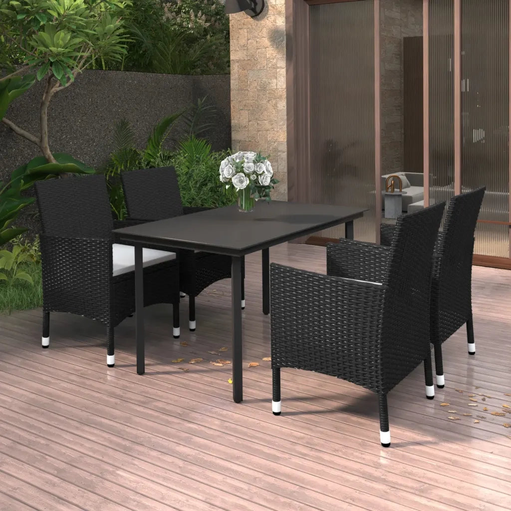 Set da Pranzo da Giardino 5 pz | Set Salotto da Giardino con Cuscini Polyrattan e Vetro