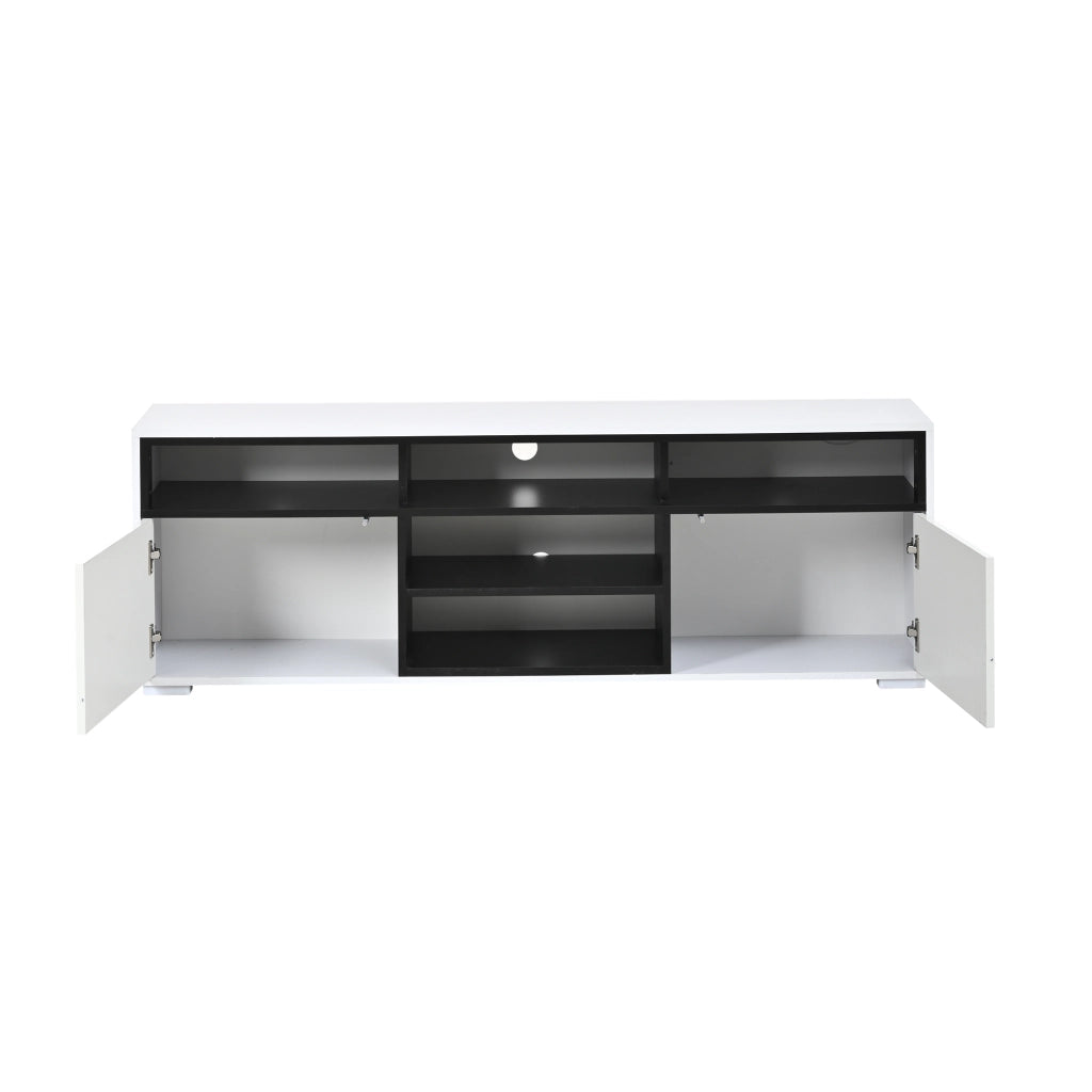 Mobile TV con 2 ante; LED e passacavi - per soggiorno - 150×35×50 cm - bianco