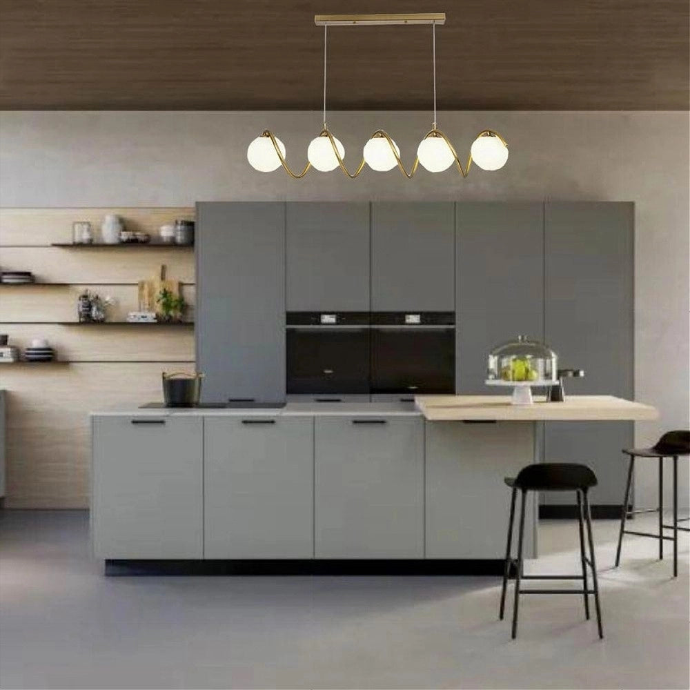 Trade Shop - Lampadario A Sospensione Soffitto Twister Con 5 Sfere Vetro Lampada Bronzo G9 B96 -