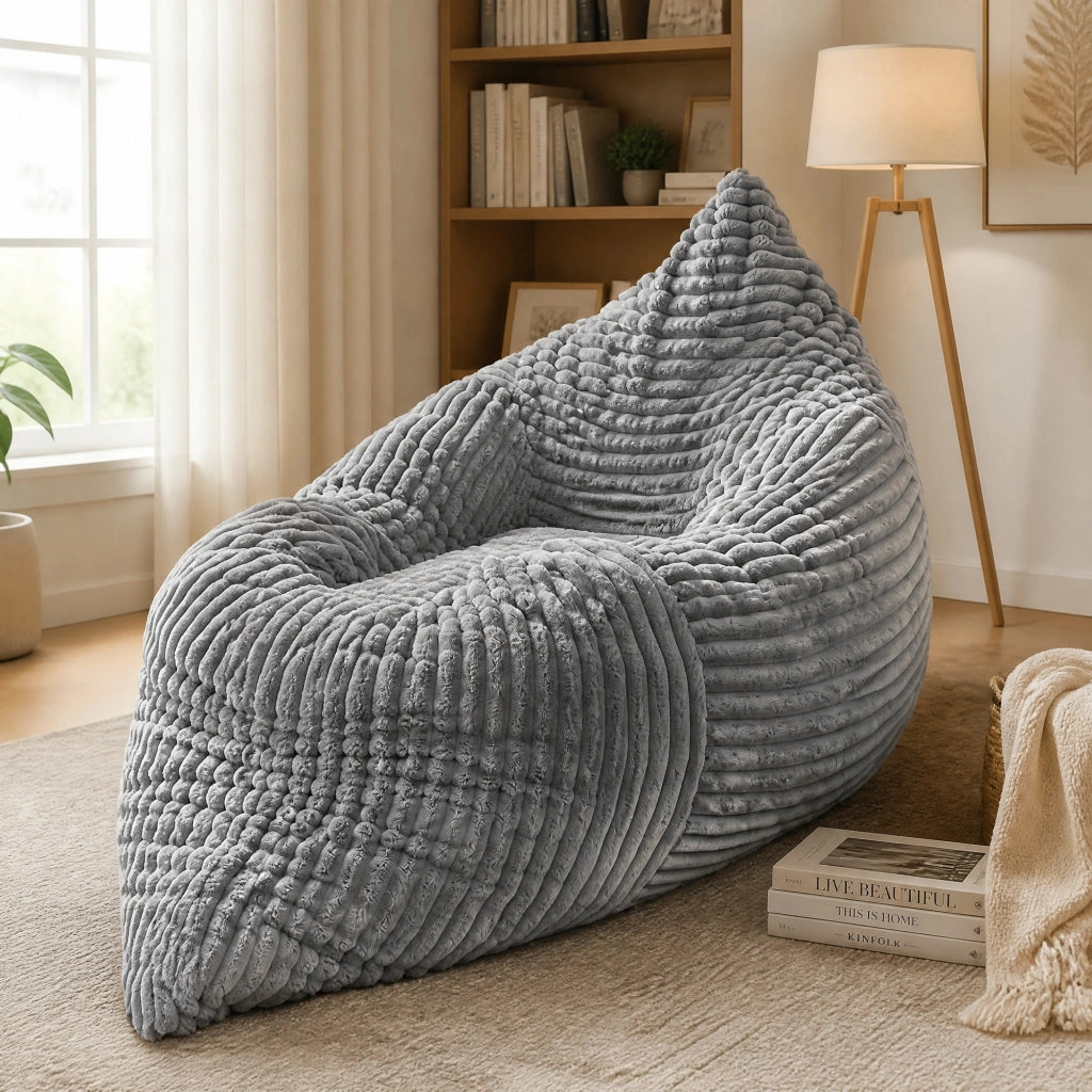 Poltrona pouf convertibile - 3 in 1 con funzione sedia; divano e letto - in corduroy - grigio chiaro