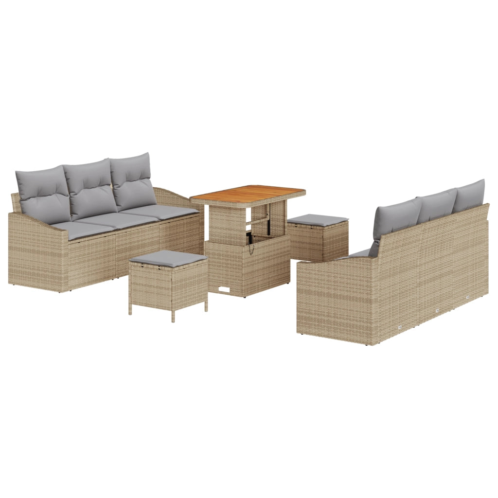 Set Divani Giardino da 9 Pezzi con Cuscini Beige Polyrattan Acacia