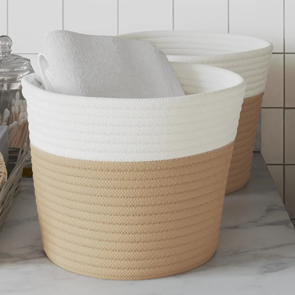 Cestini Portaoggetti 2 pz Beige e Bianco ?24x18 cm in Cotone CFW3717096