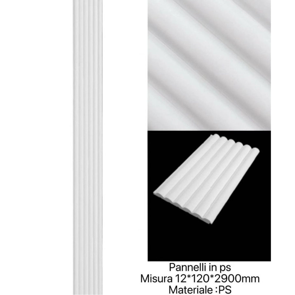 Trade Shop - Pannello Decorativo 3d In Ps Bianco Effetto Doghe 12x120x2900mm Parete -