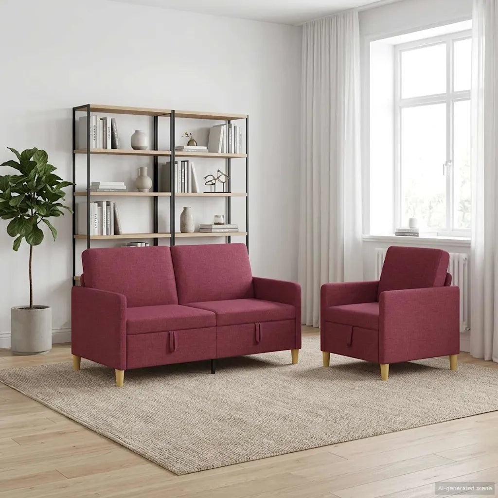 Set di Divani con Storage 2 pz Rosso Vino Poliestere 3429179