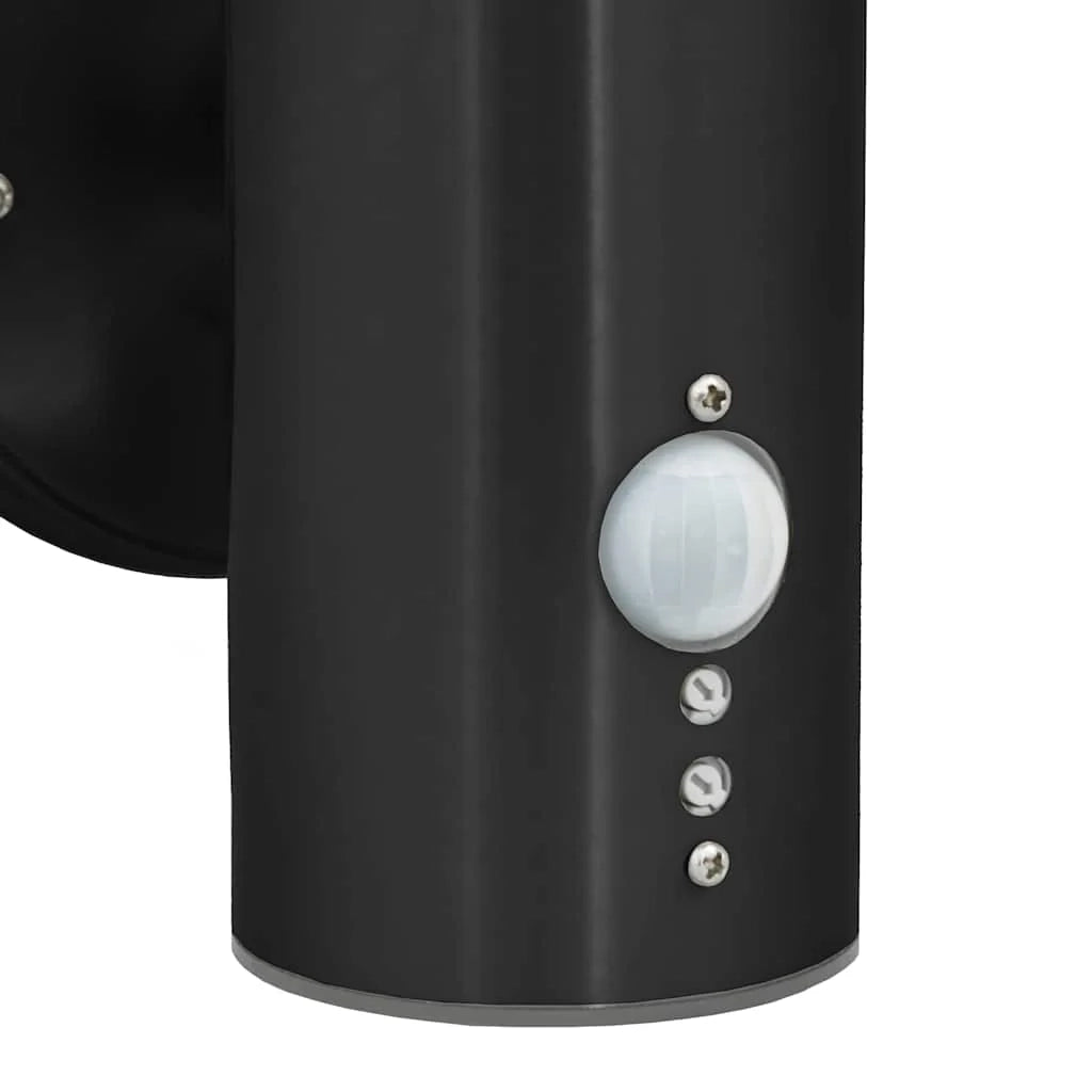 Set di 2 moderne lampade da parete cilindriche per esterni 15 x 7,5 x 33 cm in acciaio inox nero 02_0056506