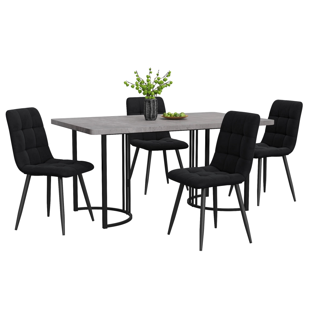 Tavolo da pranzo per 4 persone con 4 sedie, piano effetto marmo, gambe in metallo, per cucina, 140 × 80 cm