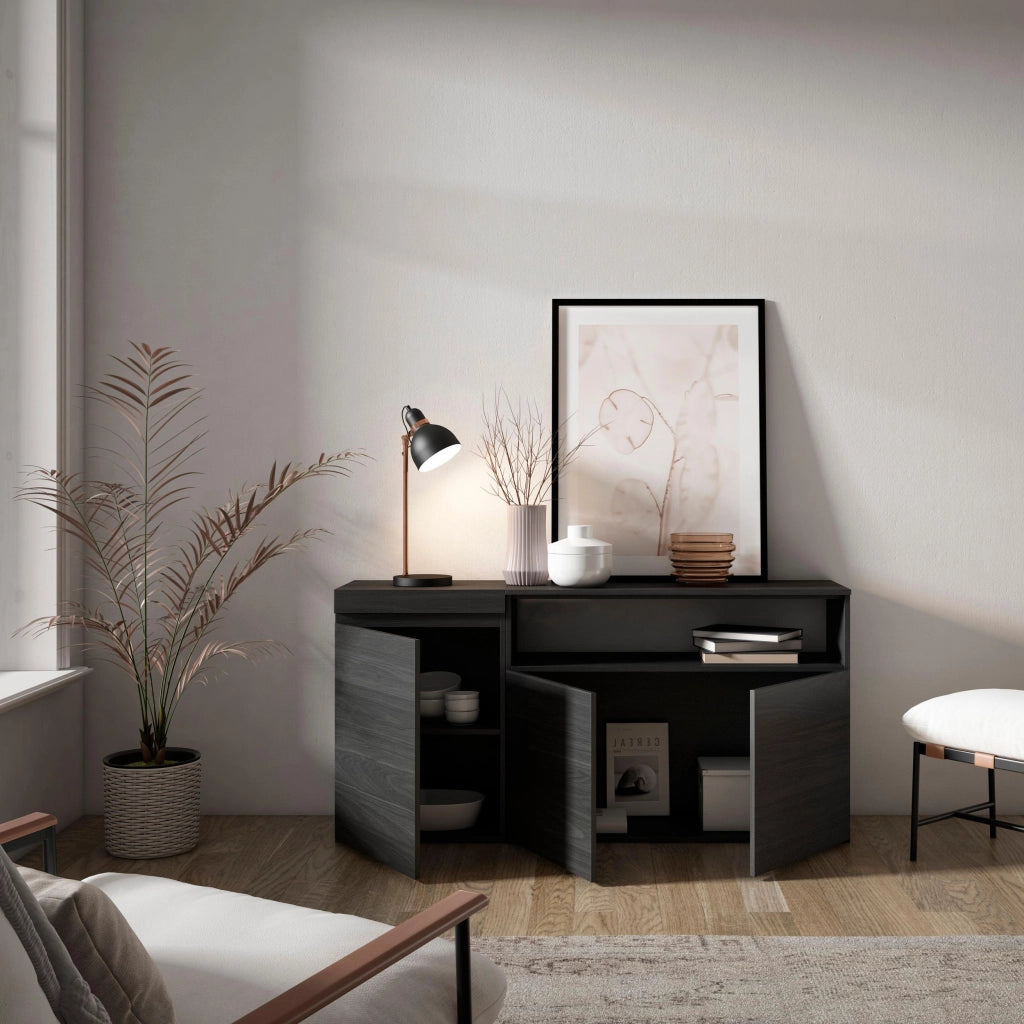 Credenza, Mobile, 150x35x75cm, 3 Porte, grande stoccaggio, Nero RF2512