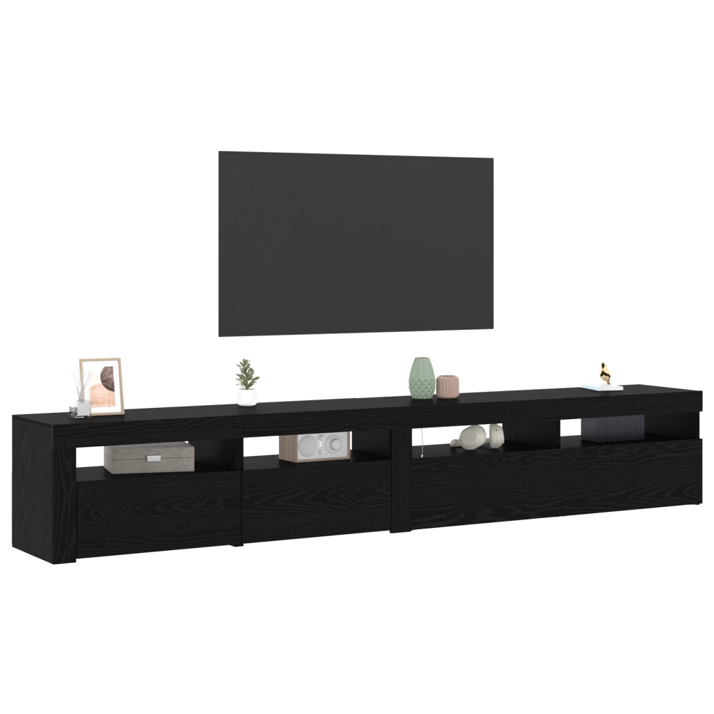 Set di 2 Mobili TV con Luci LED in Rovere Nero Legno Ingegnerizzato