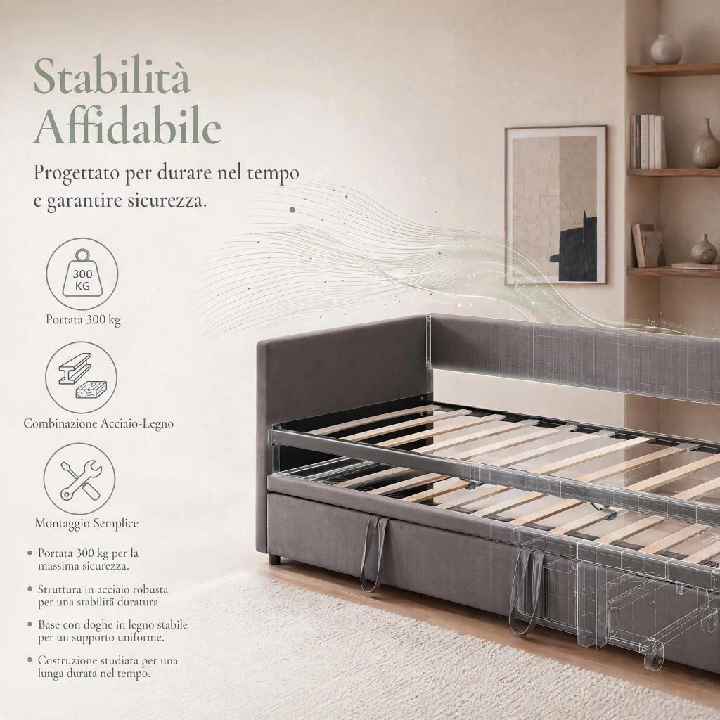 Divano letto matrimoniale 90/180x200cm;3 in 1 Letto divano estraibile;Velluto;Grigio