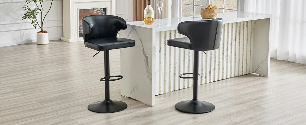 Sgabello da bar girevole con schienale e altezza regolabile, poggiapiedi, in PU nero, 70,5 × 56,0 × 55,5 cm