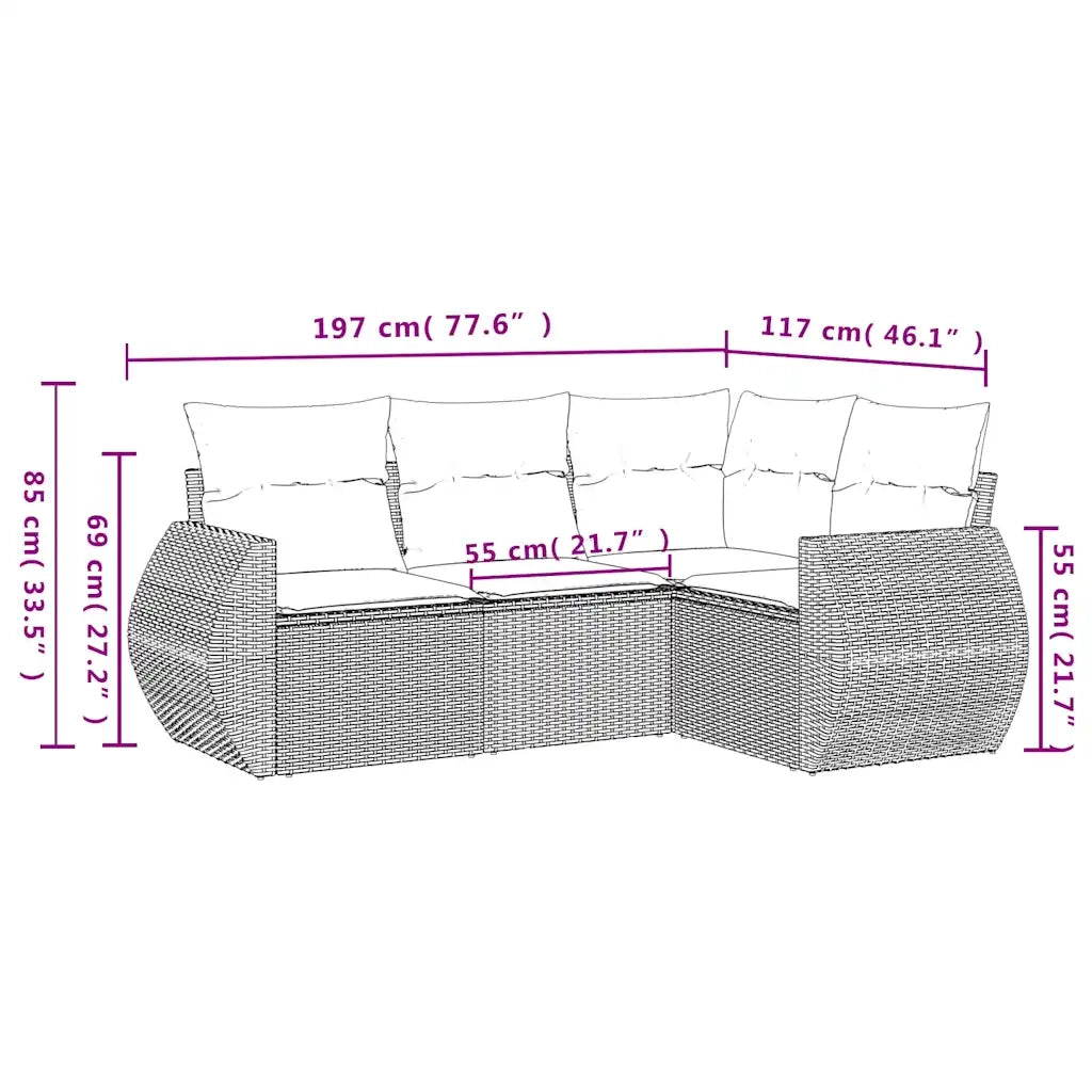Set Divani da Giardino 4 pz con Cuscini Nero in Polyrattan 3221306