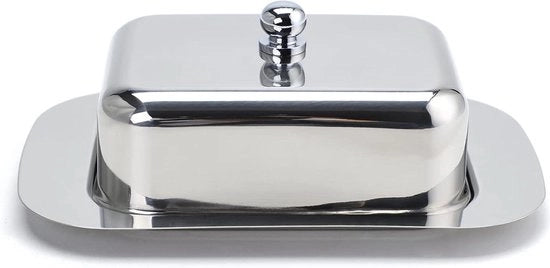 Vasetto di acciaio inossidabile per burro con coperchio - Scatola per burro per colazione e cucina - 250 g di capacità di contenimento - Edizione argento - 185 x 122 x 70 cm