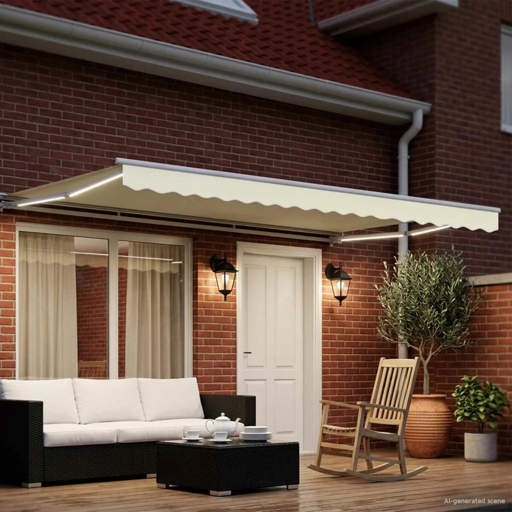 Cornice per Tenda Manuale con LED Crema e Bianco 5 x 3 m