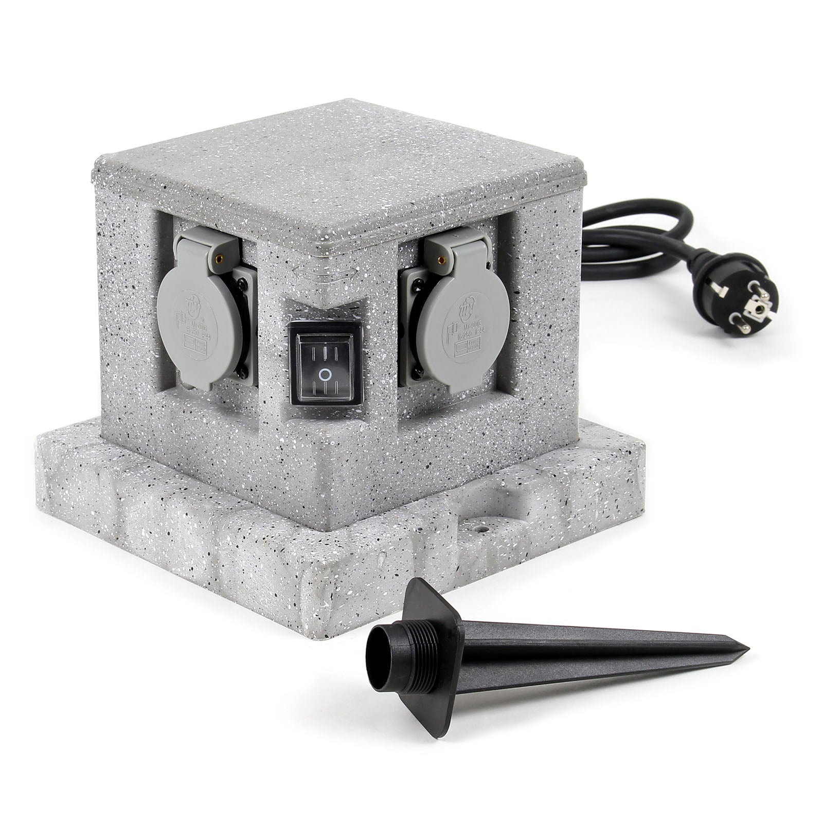 Presa multipla effetto granito per esterno 4 attacchi protezione IP44 2 interruttori