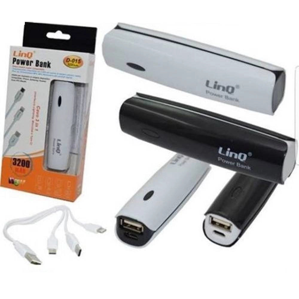 Trade Shop - Power Bank Carica Batteria Esterna 3200 Mah Con Cavo 3 In 1 Linq D-015 -