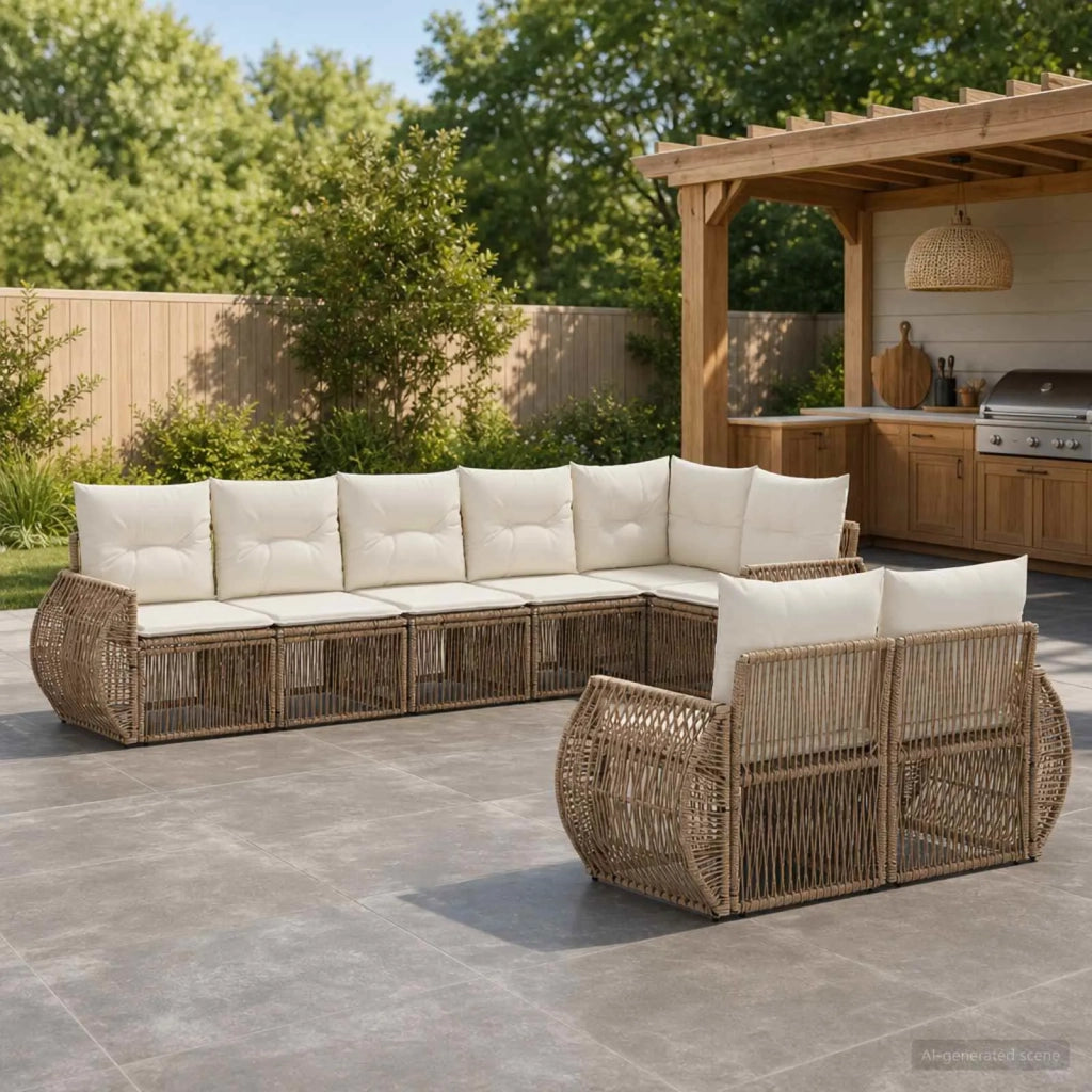 Set Divano da Giardino 8 pz Beige e Bianco Crema polyrattan 3435480