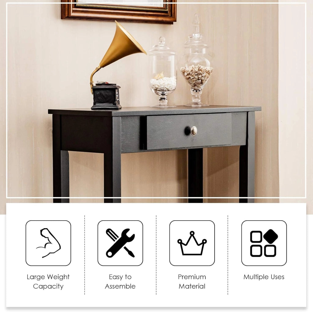 Tavolo da consolle con cassetto, tavolo da ingresso in legno, 71 x 30 x 71 cm, tavolo da divano stretto con gambe in legno di pino, tavolino ausiliario per corridoio, soggiorno, ingresso