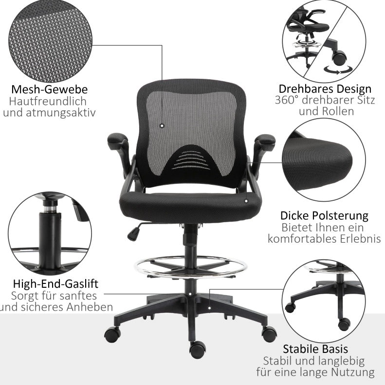 Sedia da ufficio ergonomica con poggiapiedi, nera