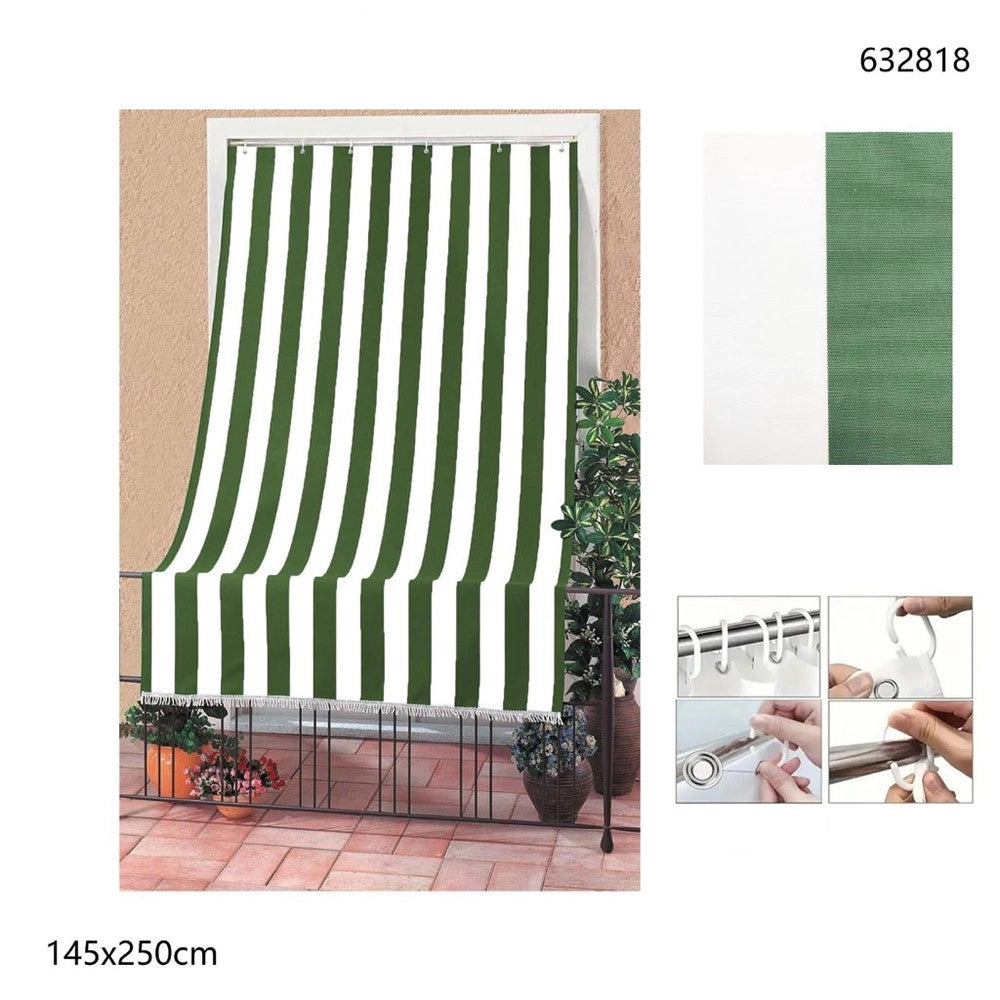 Trade Shop - Tenda Da Sole A Righe Con Anelli Per Porta Esterno Balcone Veranda Giardino 145x250cm - Verde