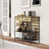 Buffet da cucina, con 2 cassetti e 3 ripiani aperti, 90 x 40 x 91 cm, Legno naturale e nero