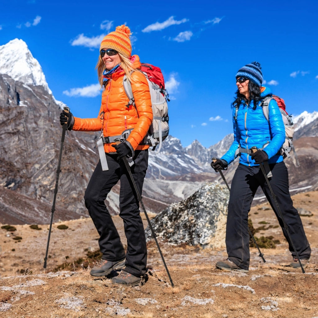 Bastoni da trekking coppia retrattili con impugnature eva e blocco rapido, Bastoni da trekking borracce in alluminio Nero-Campeggio e Trekking