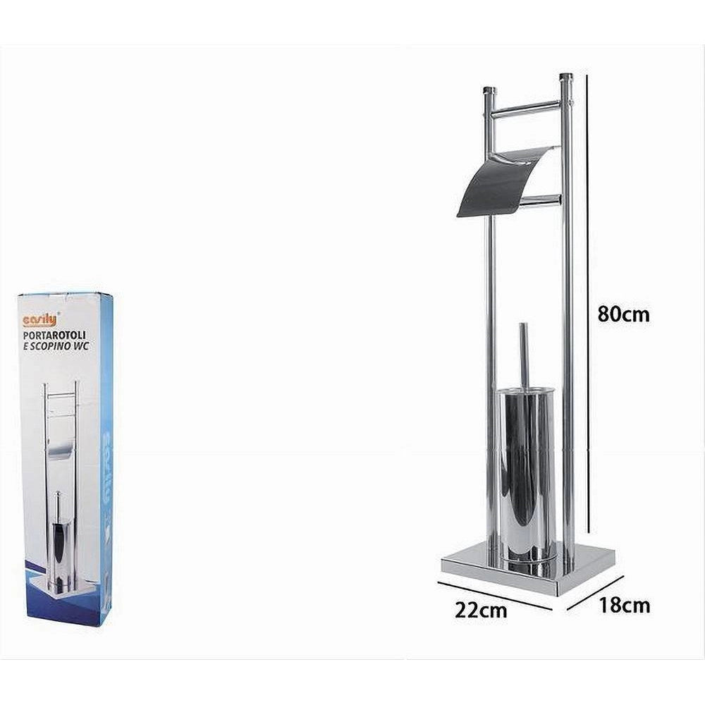 Trade Shop - Porta Rotolo Con Scopino Portascopino Acciaio Quadrato Accessorio Bagno Wc 59966 -