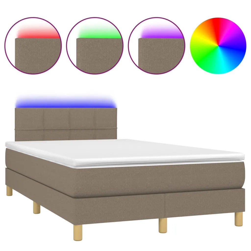 Letto a Molle con Materasso e LED Tortora 120x200cm in Tessuto 3133705