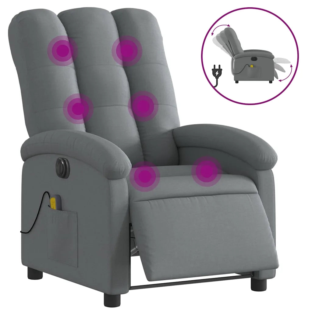 Divano Sedia-Poltrona Reclinabile Massaggio Elettrica Grigio Scuro Tessuto 405243
