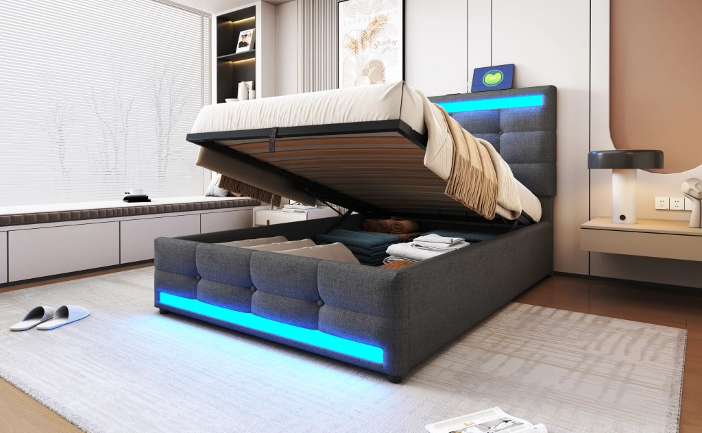 letto imbottito lino grigio 90 x 200 cm