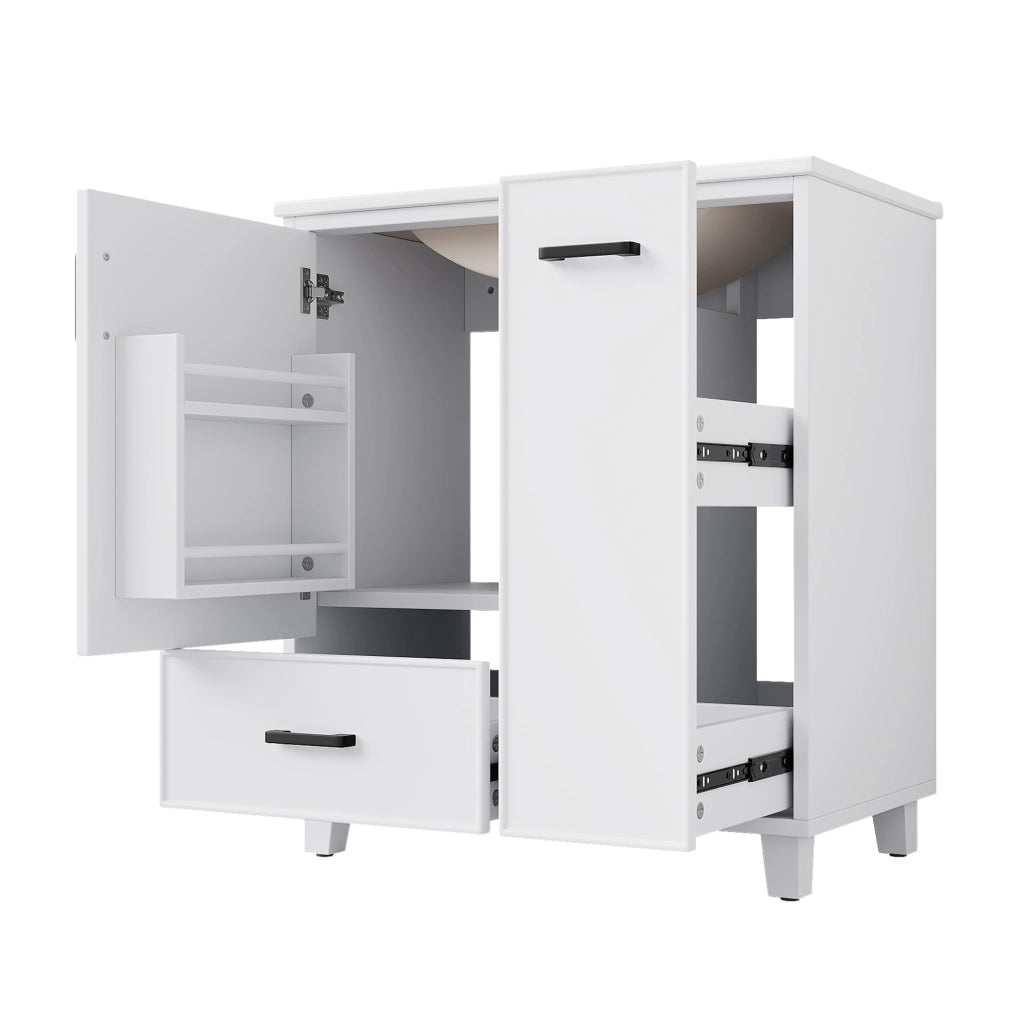 Mobile lavabo a pavimento bianco con lavabo in ceramica, 2 cassetti e vano portaoggetti capiente