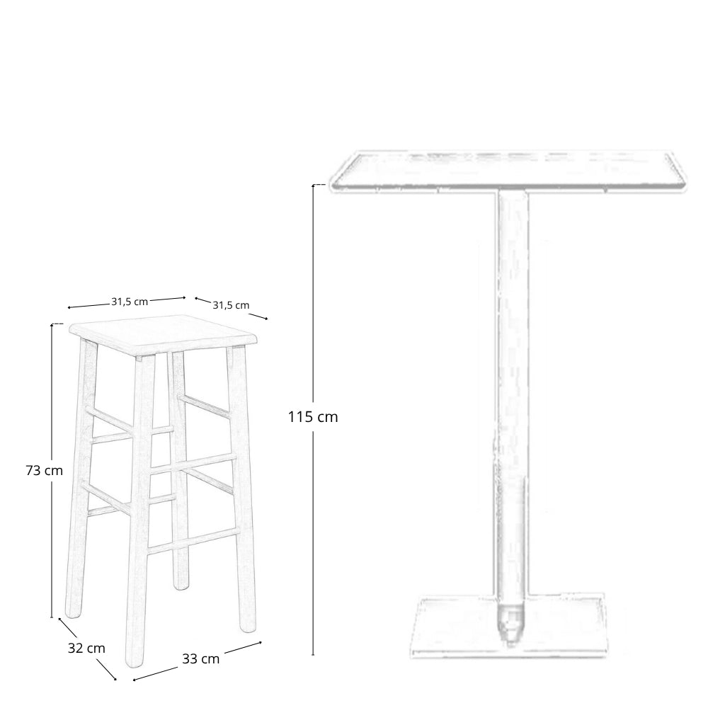 Sgabello bar alto 73 cm in legno noce chiaro seduta quadrata in legno massello
