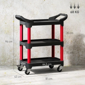 CARRELLO PORTA ATTREZZI A 3 RIPIANI 81x43x96 cm Plastica Nero